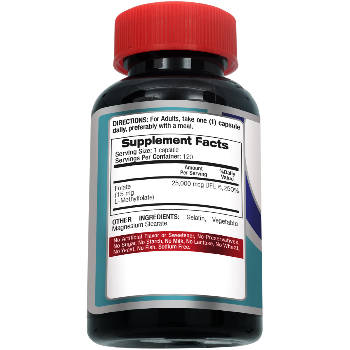 L-Methylfolate 15 mg – 25,000 mcg DFE Folate | 120 Capsules | By Fito Medic's