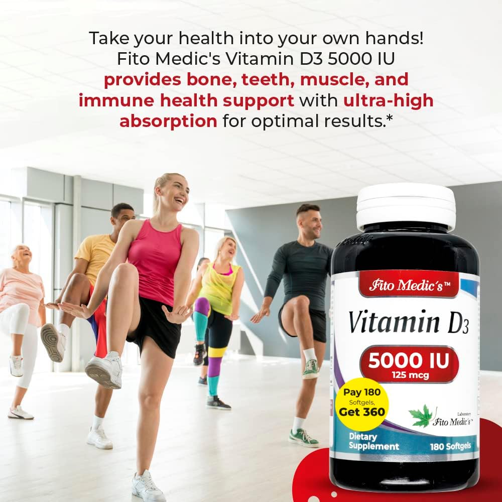 Vitamin D3-360 Softgels -5000 iu - Ultra High Absorption