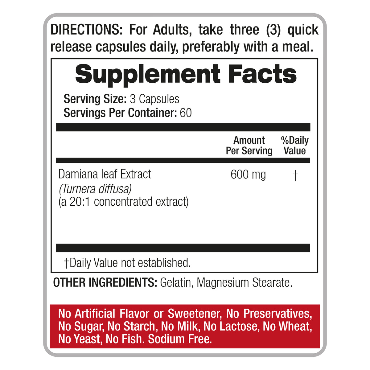 Damiana Leaf Extract 12,000 mg | 20:1 Concentrate | 180 Capsules | By Fito Medic's