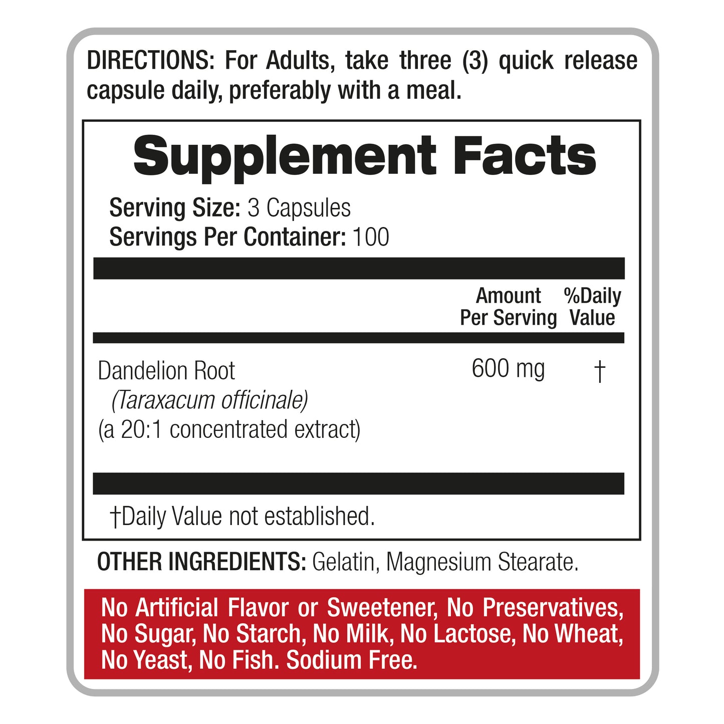 Dandelion Root - 300 Capsules - Concentrated Extract - Highly Absorbable Herbal Supplement