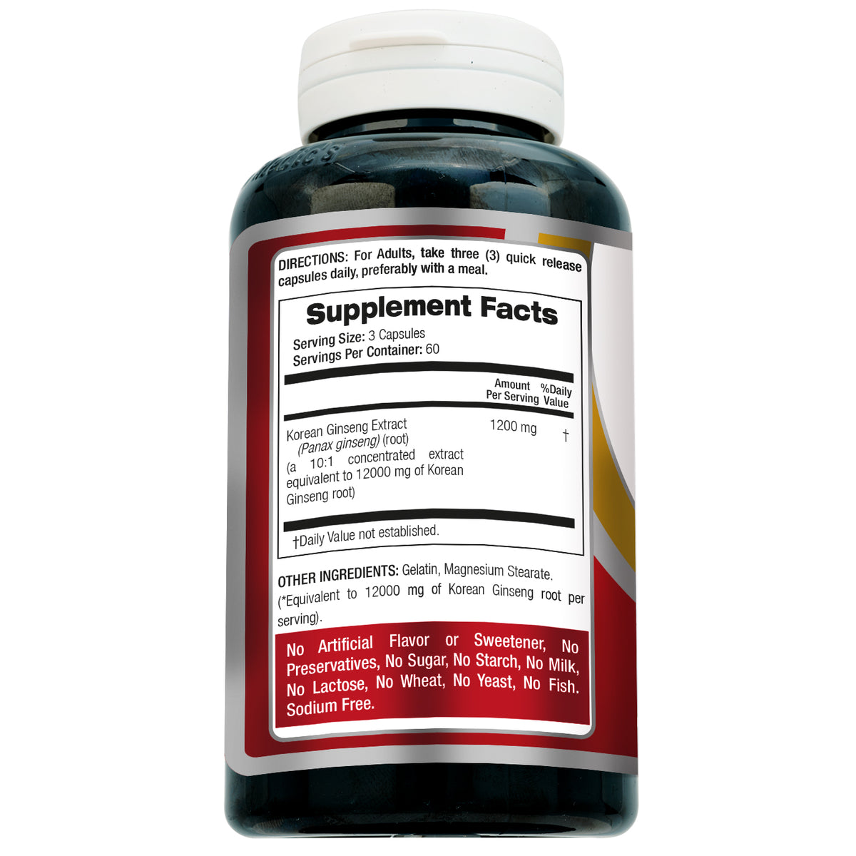 Korean Panax Ginseng Capsules | 180 Capsules | Concentrated Extract | Highly Absorbable Herbal Supplement