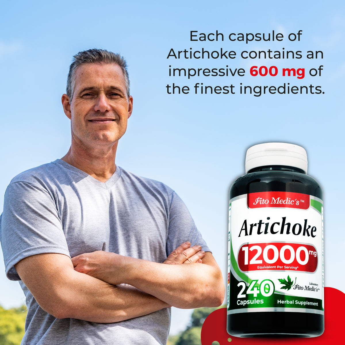 Artichoke Leaf Extract Capsules 12,000 mg | 20:1 Concentrate | 240 Capsules | By Fito Medic's