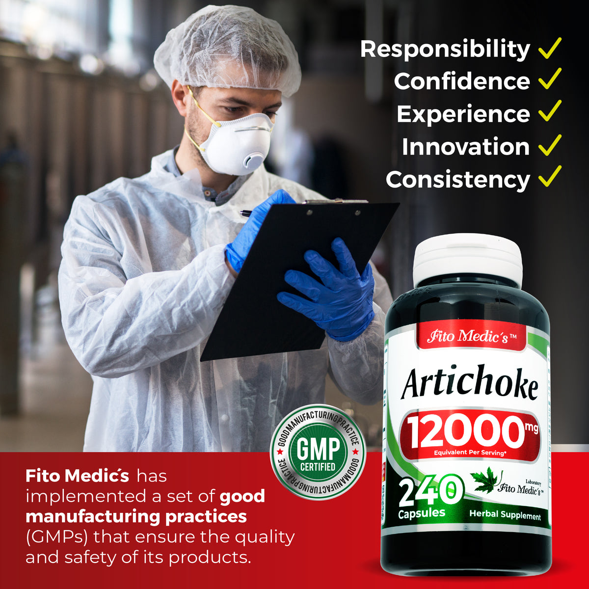 Artichoke Leaf Extract Capsules 12,000 mg | 20:1 Concentrate | 240 Capsules | By Fito Medic's