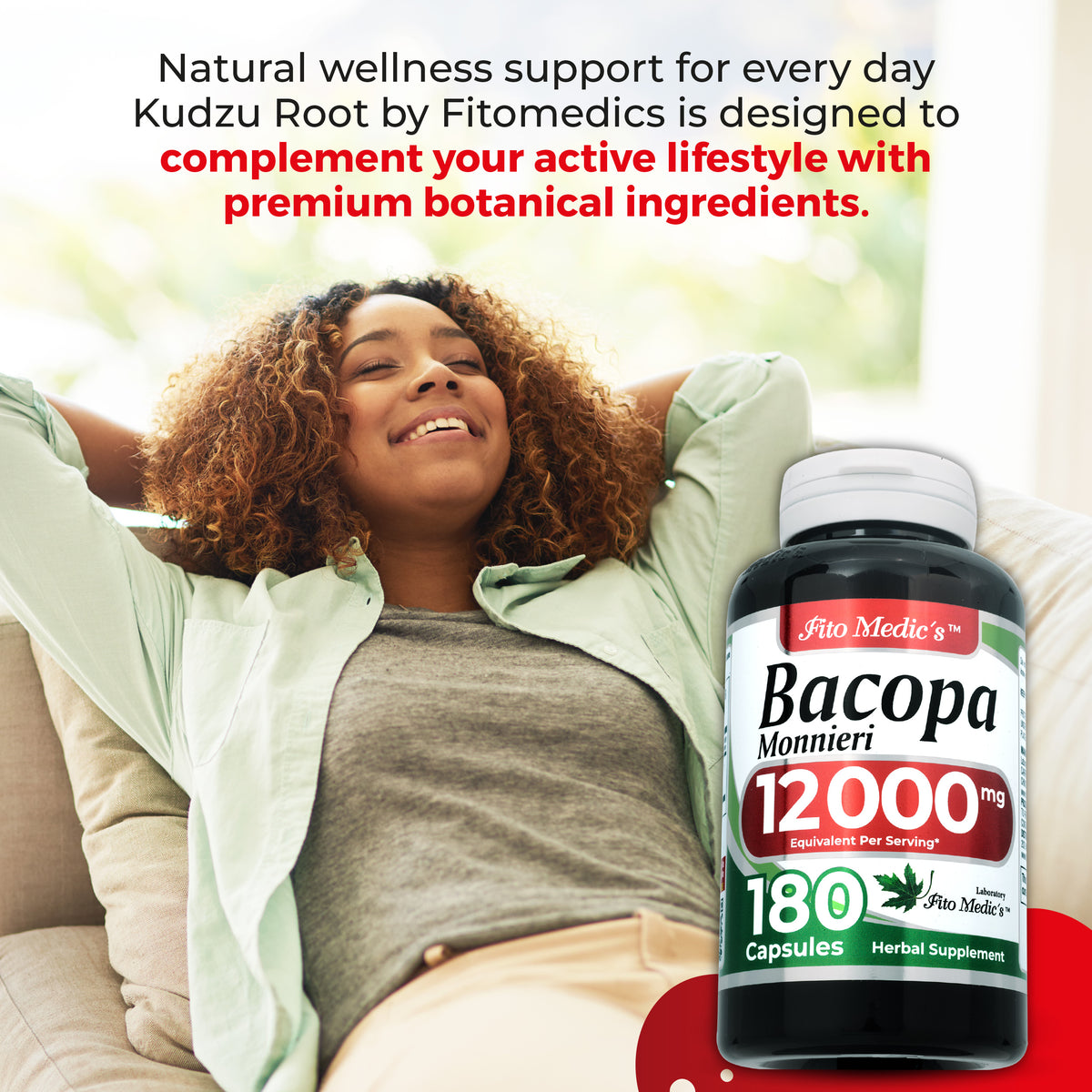 Bacopa Monnieri Leaf Extract 12,000 mg | 20:1 Concentrate | 180 Capsules