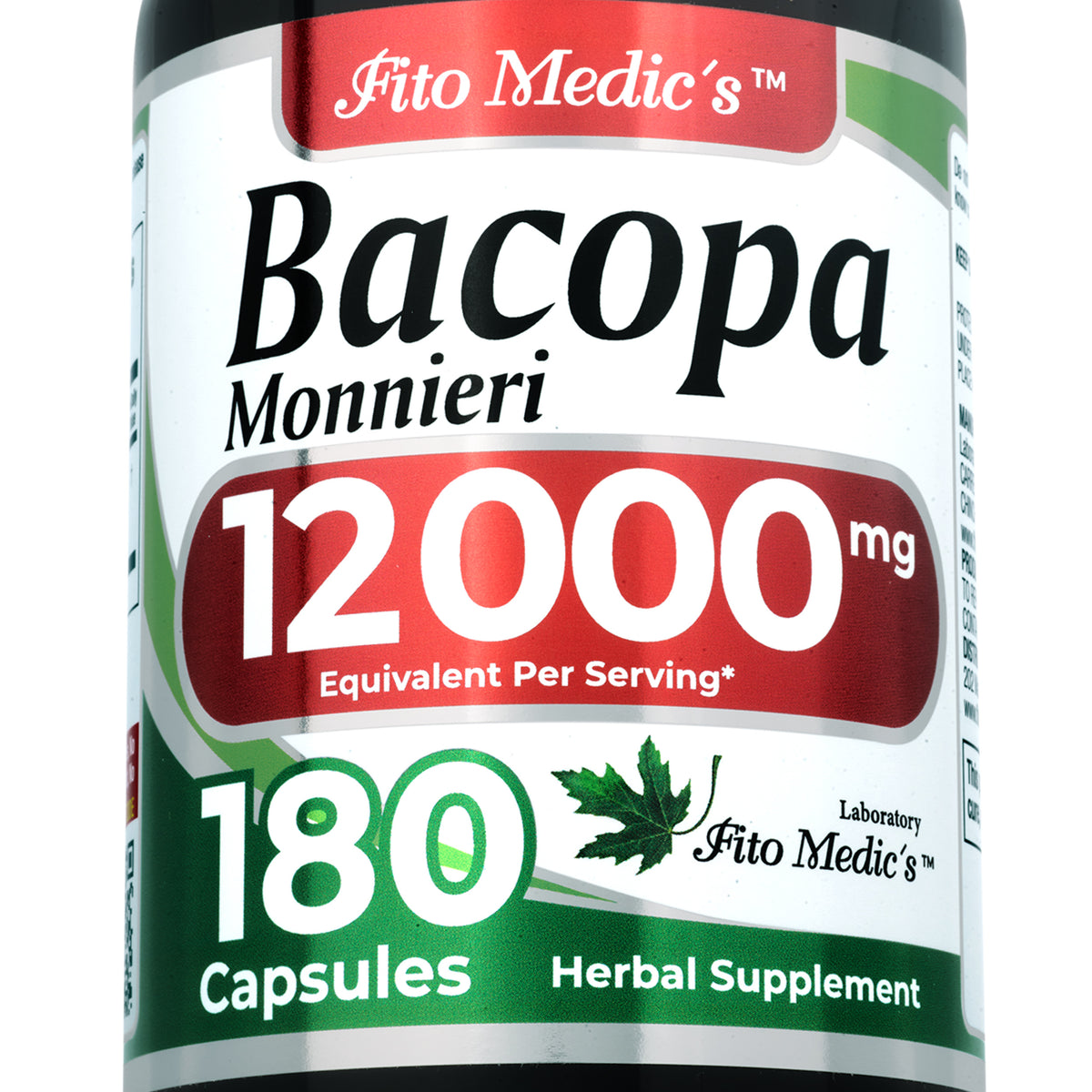 Bacopa Monnieri Leaf Extract 12,000 mg | 20:1 Concentrate | 180 Capsules