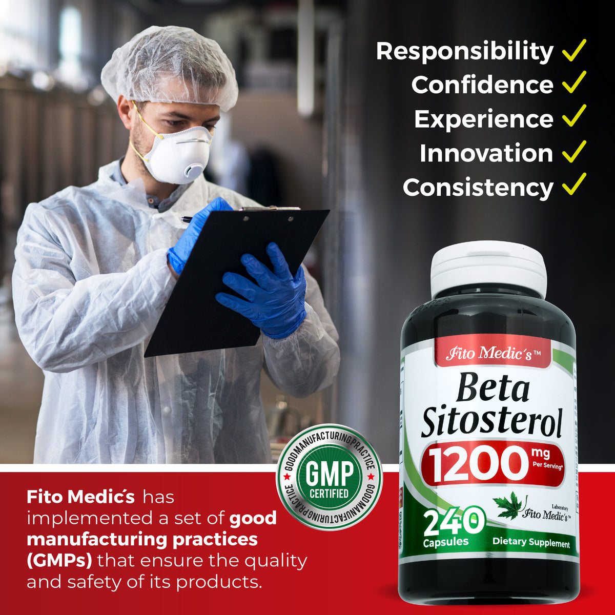 Beta Sitosterol 1200 mg | Supplement | 240 Capsules | By Fito Medic's