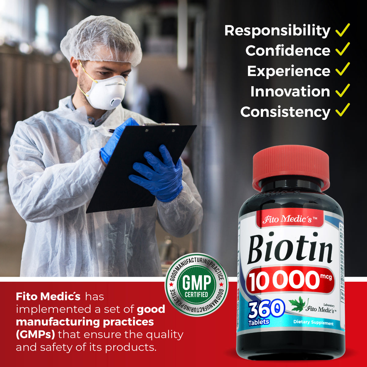 Biotin 10,000 mcg – Vitamin B7 | 360 Tablets | By Fito Medic's