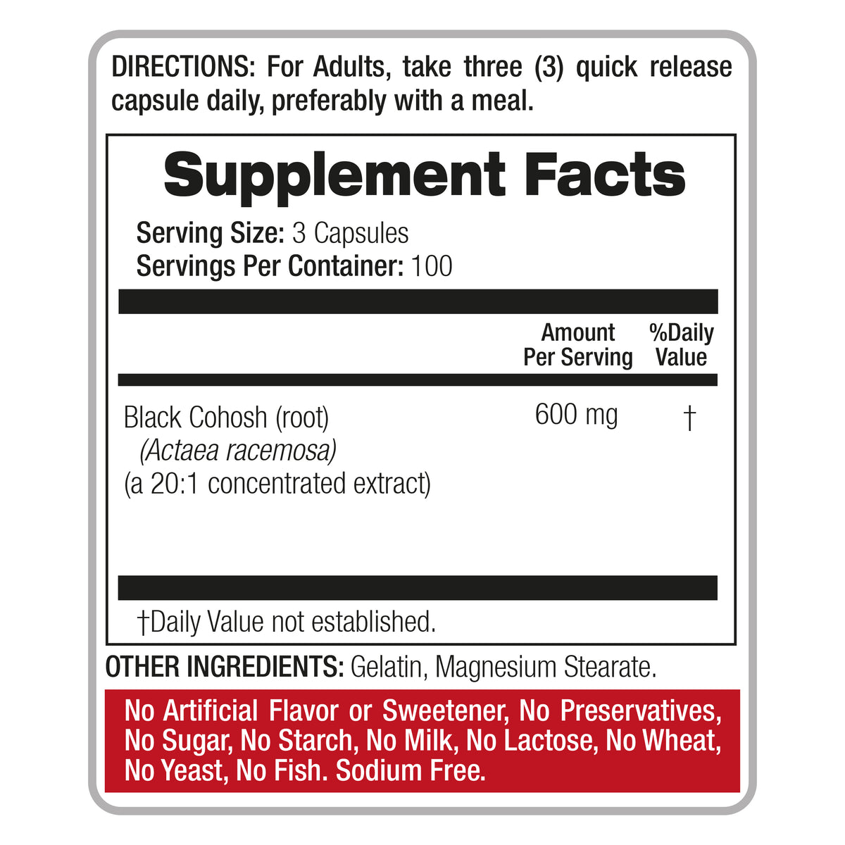 Black Cohosh Root Extract 12,000 mg | 20:1 Concentrate | 300 Capsules | By Fito Medic's