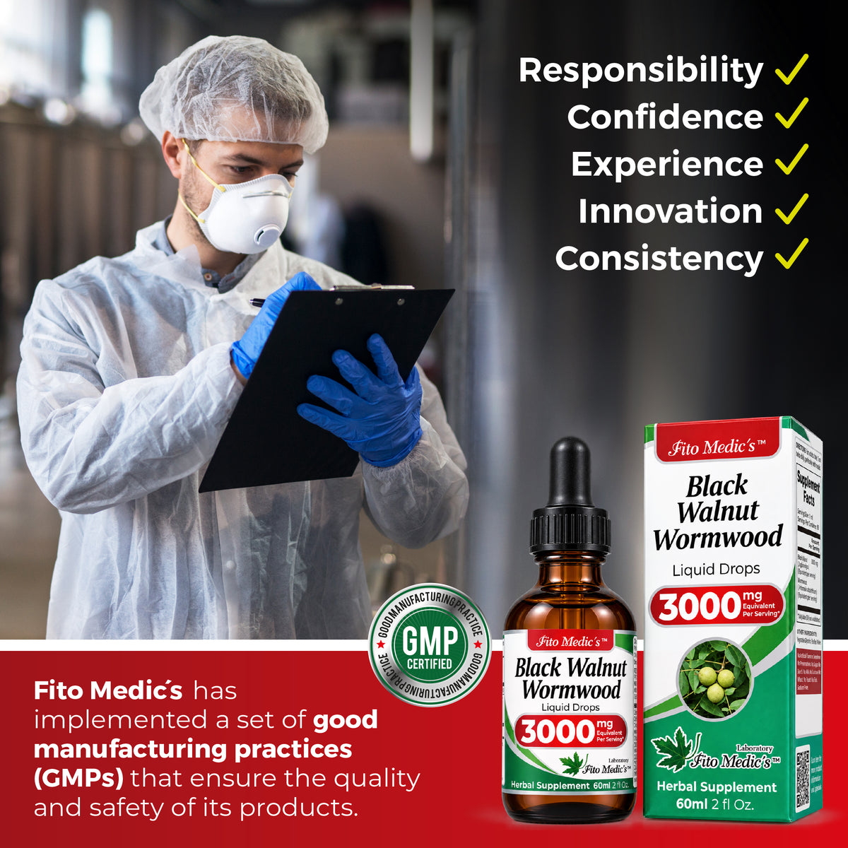 Black Walnut & Wormwood Drops 3000 mg | 10:1 Liquid Extract | 2 fl oz | By Fito Medic's Lab