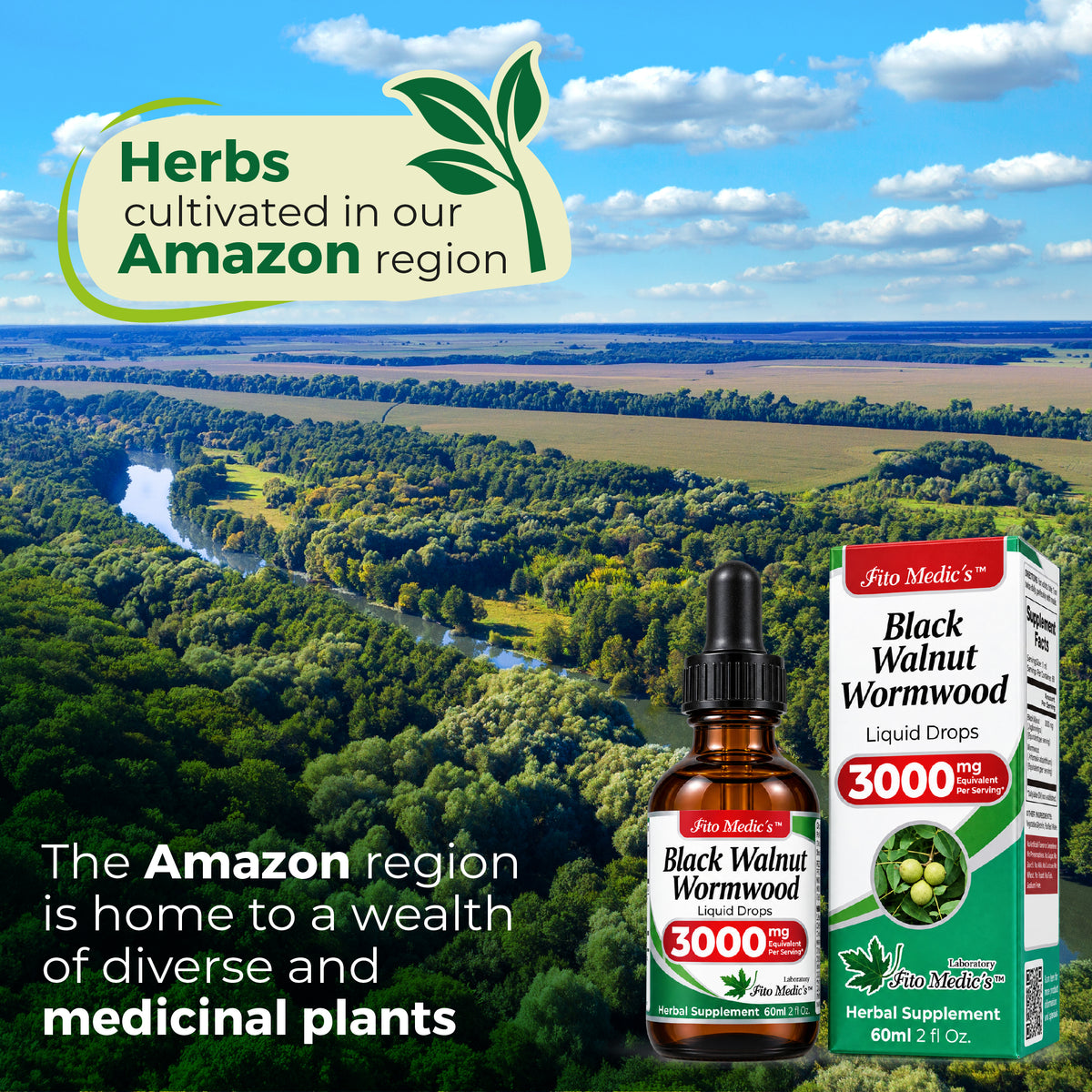 Black Walnut & Wormwood Drops 3000 mg | 10:1 Liquid Extract | 2 fl oz | By Fito Medic's Lab