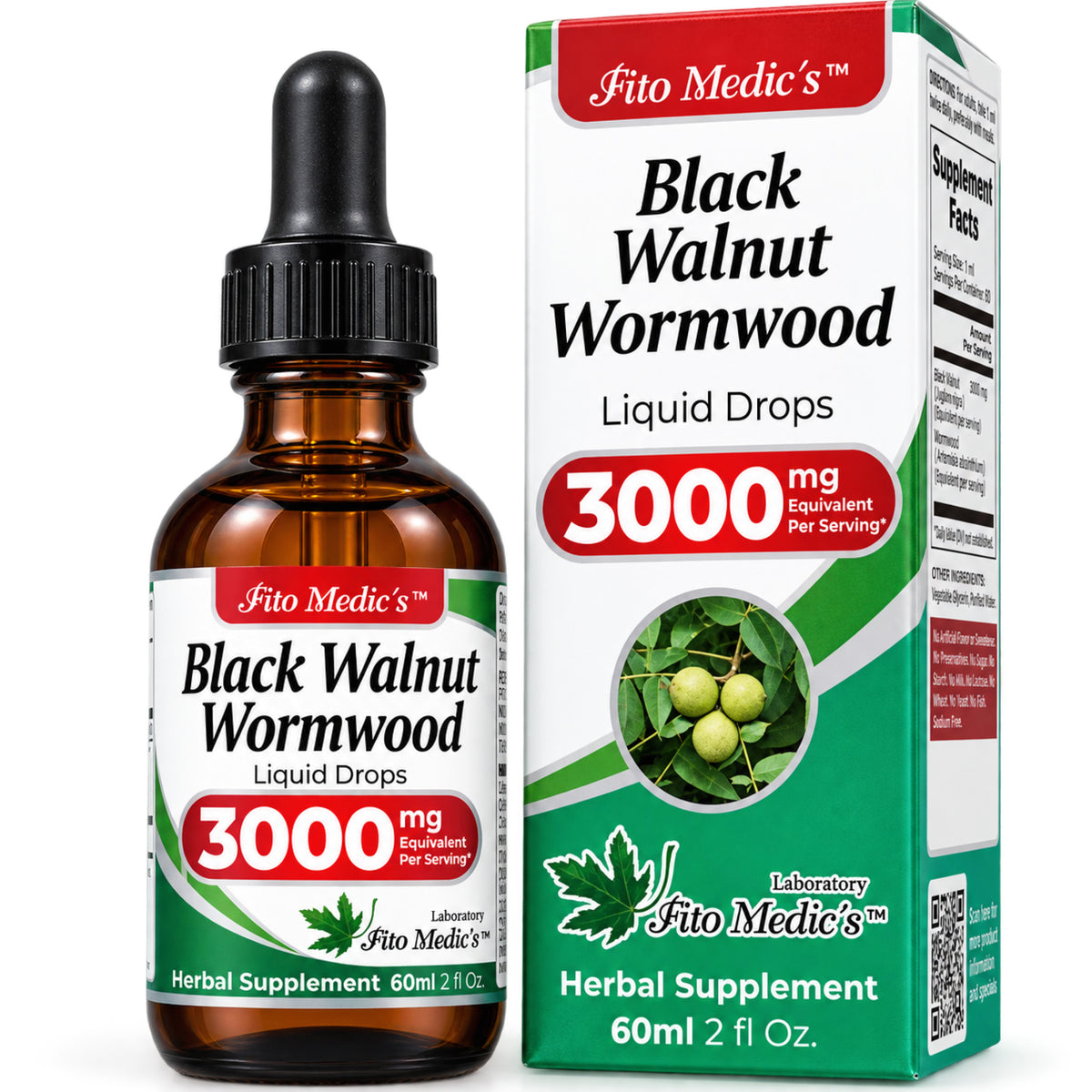 Black Walnut & Wormwood Drops 3000 mg | 10:1 Liquid Extract | 2 fl oz | By Fito Medic's Lab