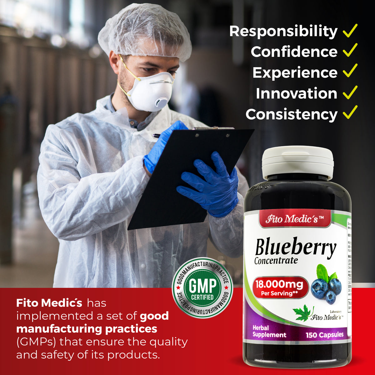 Blueberry Extract Capsules 18,000 mg – 60:1 Concentrate | 150 Quick Release Capsules | Bay Fito Medic's