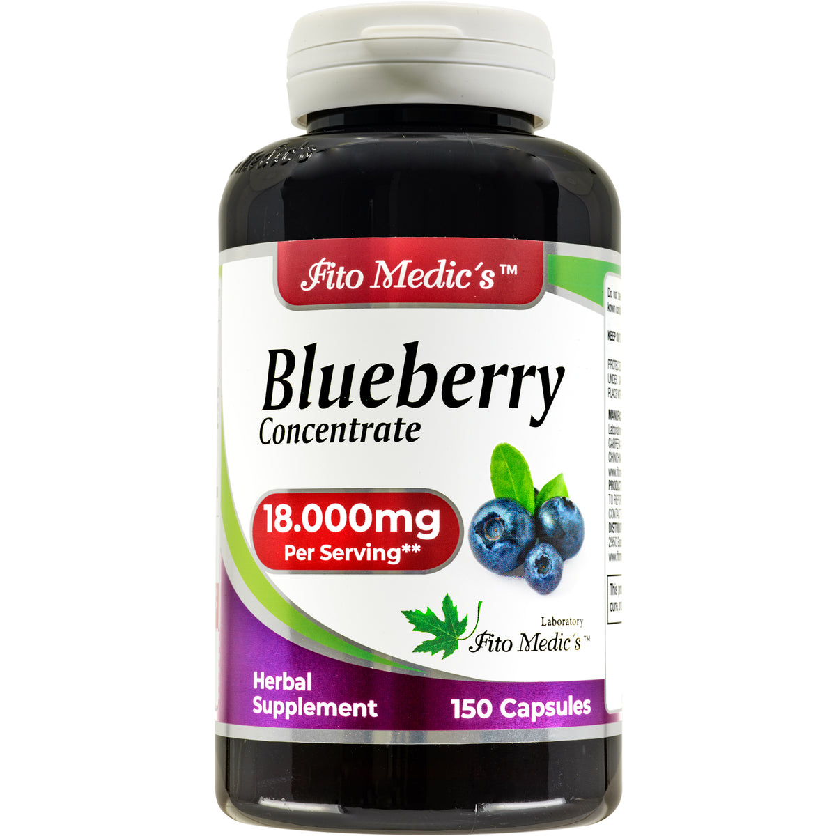 Blueberry Extract Capsules 18,000 mg – 60:1 Concentrate | 150 Quick Release Capsules | Bay Fito Medic's