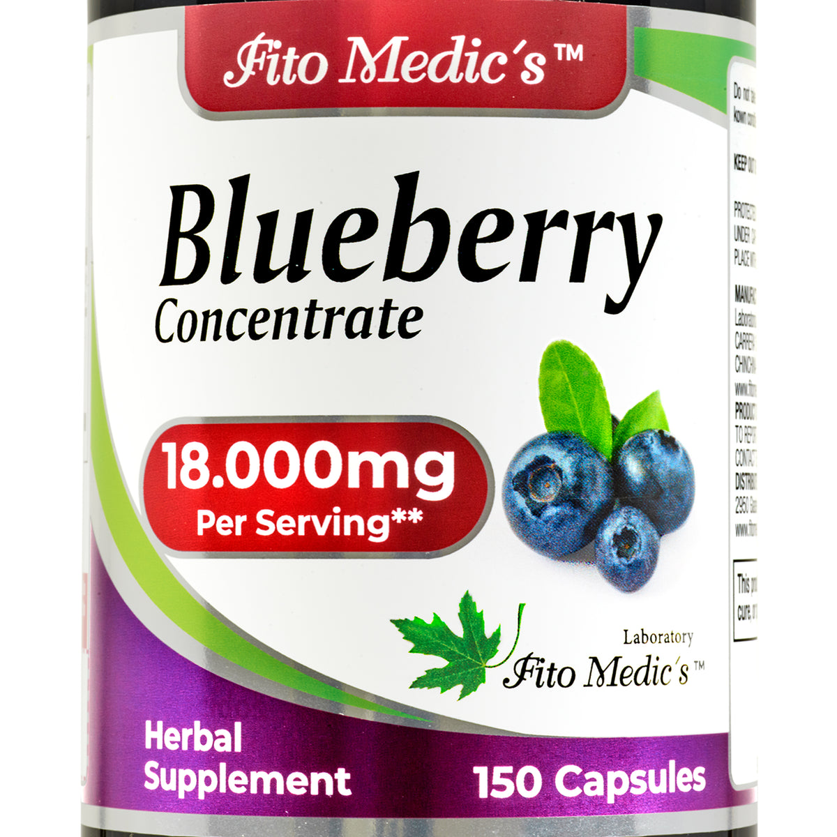 Blueberry Extract Capsules 18,000 mg – 60:1 Concentrate | 150 Quick Release Capsules | Bay Fito Medic's