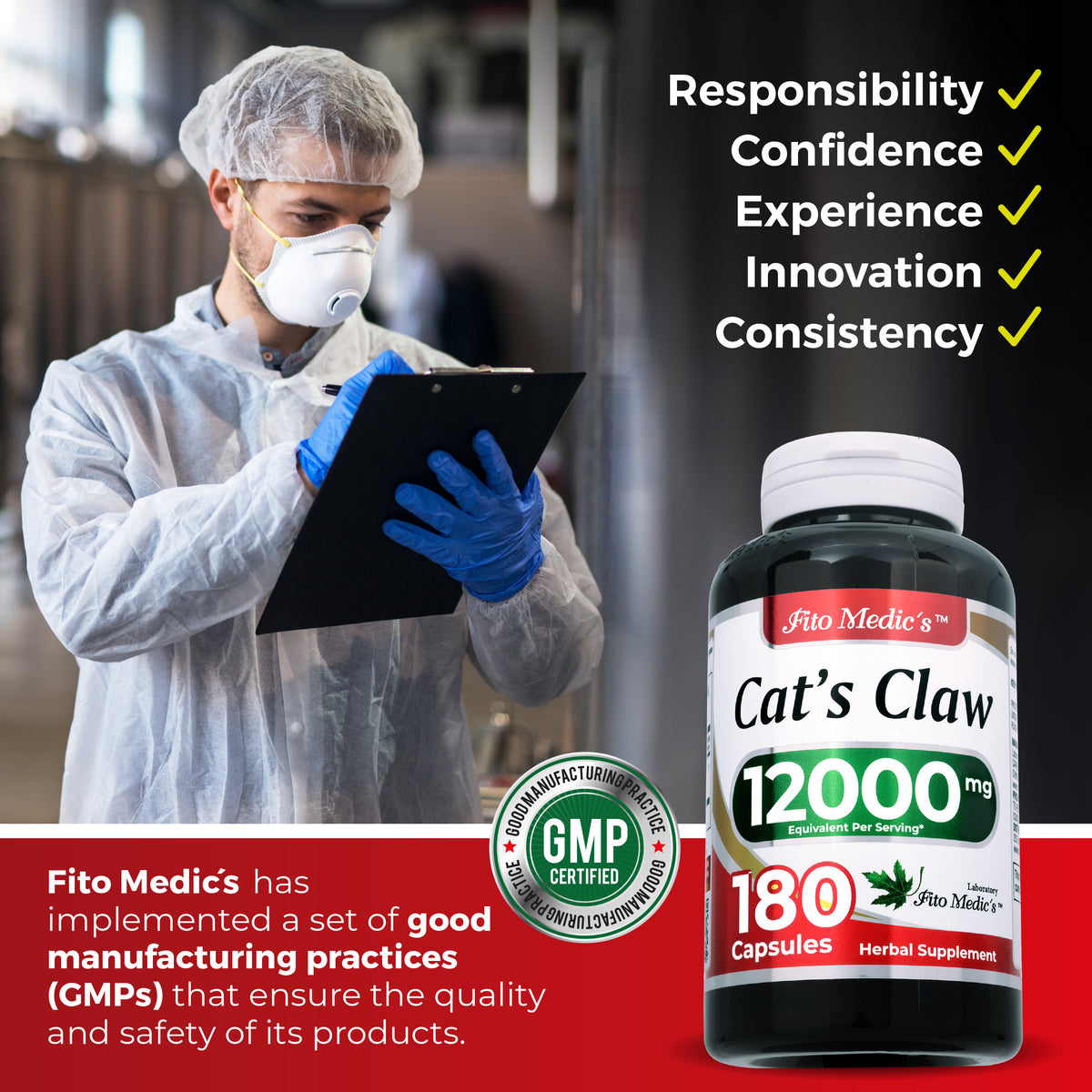 Cat’s Claw Extract 12,000 mg | 20:1 Concentrate | 180 Capsules | By Fito Medic's