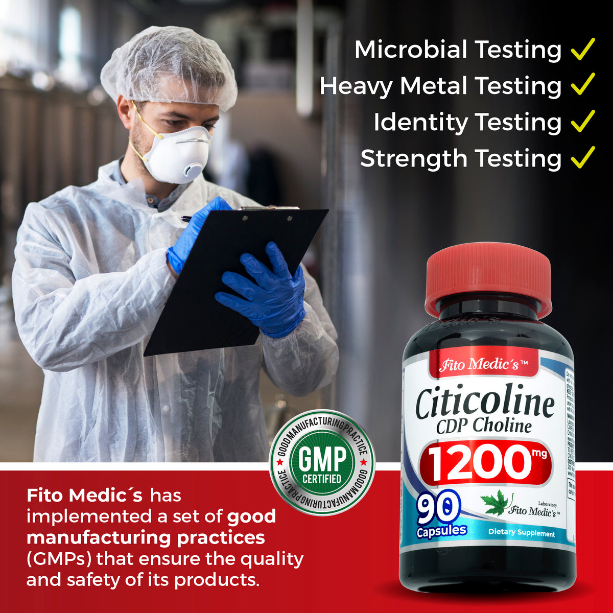 Citicoline 1,200 mg per serving – CDP Choline | 90 Capsules | By Fito Medic's