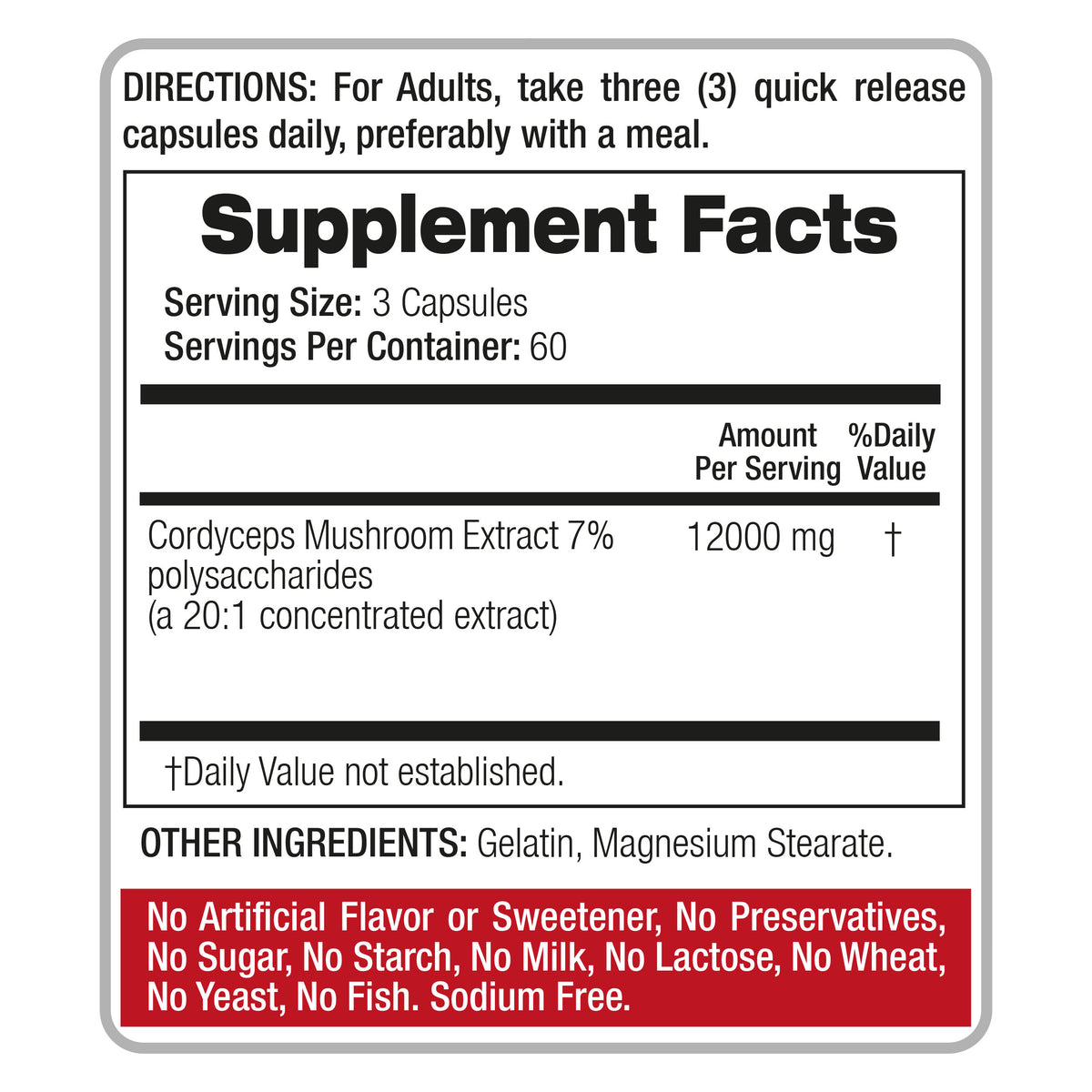 Cordyceps Mushroom Extract 12,000 mg Equivalent | 20:1 Concentrate | 180 Capsules | By Fito Medic's
