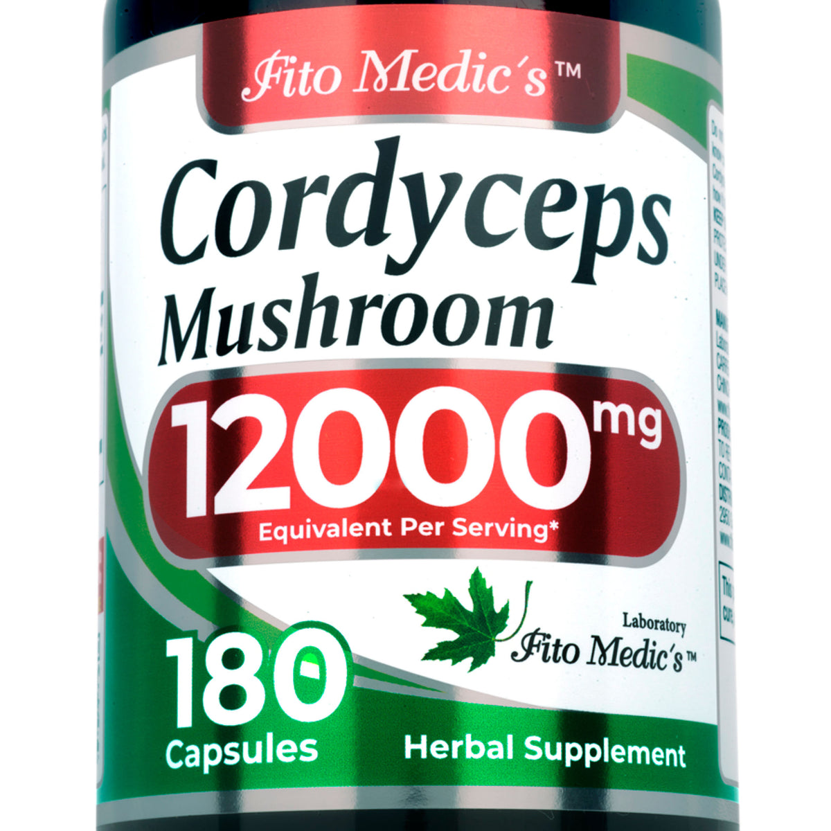 Cordyceps Mushroom Extract 12,000 mg Equivalent | 20:1 Concentrate | 180 Capsules | By Fito Medic's
