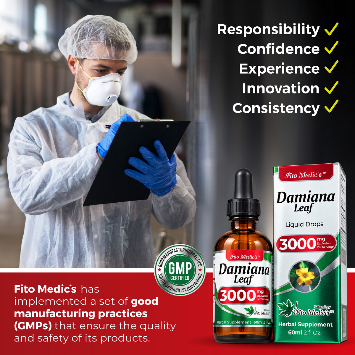 Damiana Leaf Drops 3000 mg | 10:1 Liquid Extract | 2 fl oz | By Fito Medic's Lab