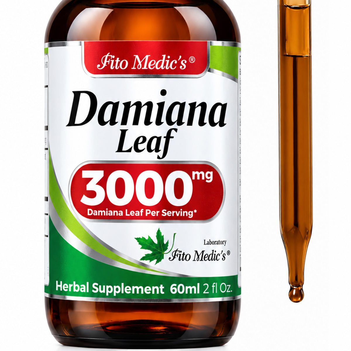 Damiana Leaf Drops 3000 mg | 10:1 Liquid Extract | 2 fl oz | By Fito Medic's Lab
