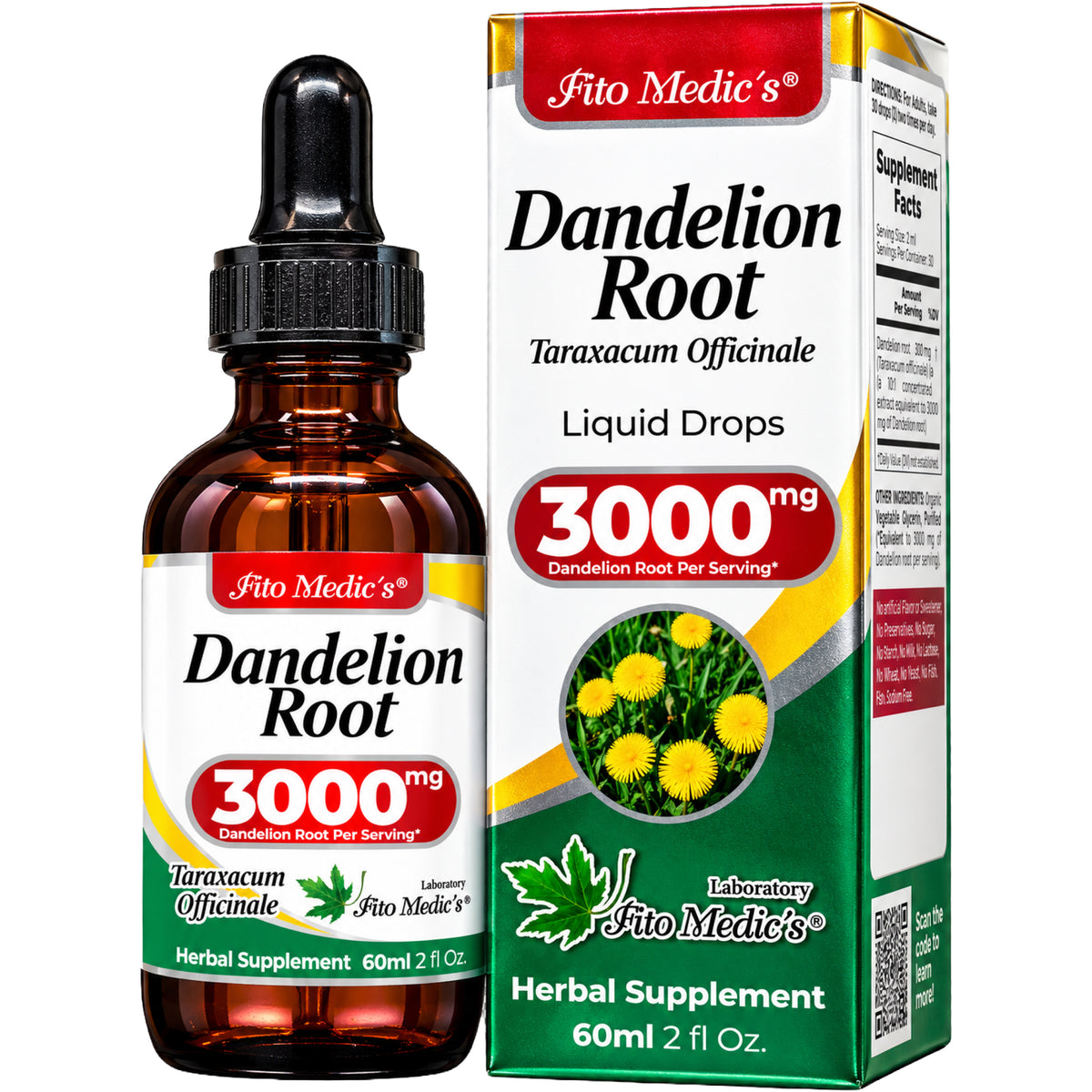 Dandelion Root Drops 3000 mg – 10:1 Liquid Extract | 2 fl oz | By Fito Medic's