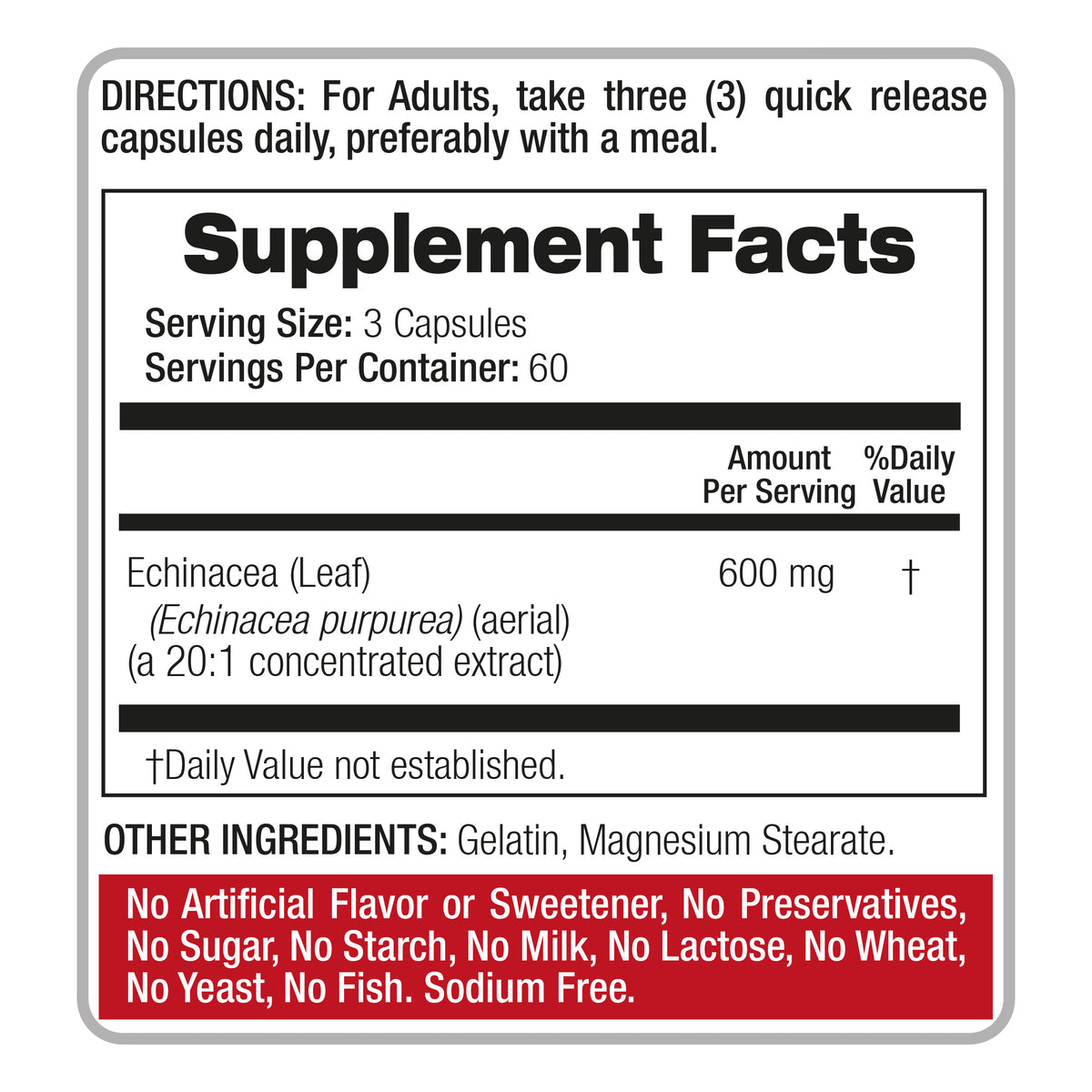 Echinacea Leaf Extract Capsules 12,000 mg | 20:1 Concentrate | 180 Capsules | By Fito Medic's