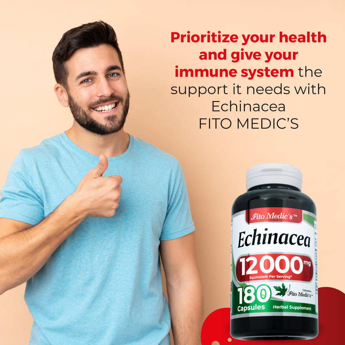 Echinacea Leaf Extract Capsules 12,000 mg | 20:1 Concentrate | 180 Capsules | By Fito Medic's