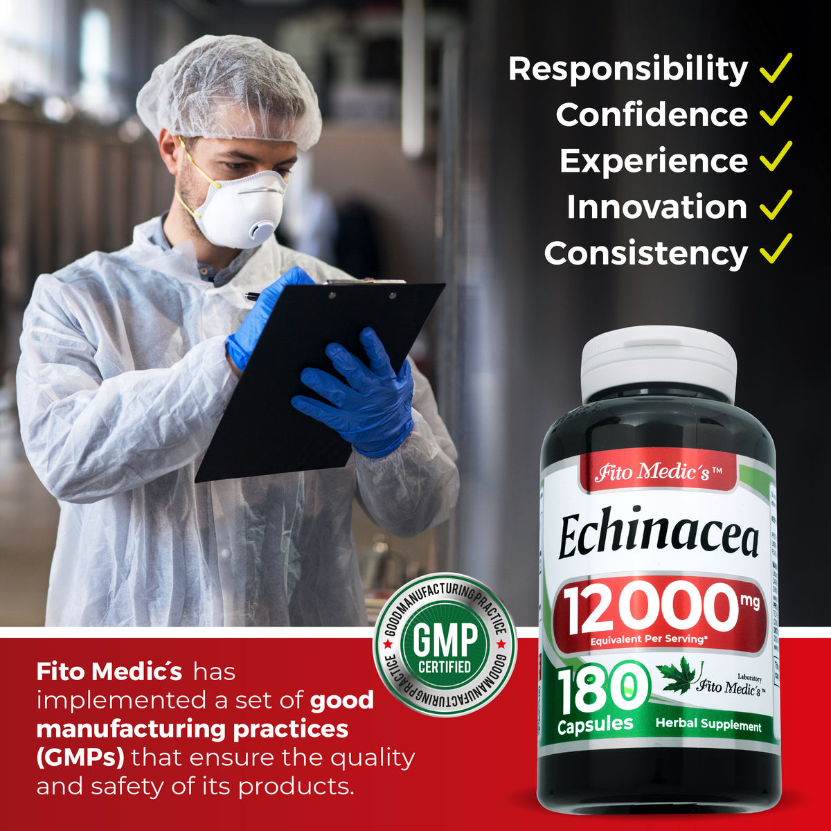 Echinacea Leaf Extract Capsules 12,000 mg | 20:1 Concentrate | 180 Capsules | By Fito Medic's