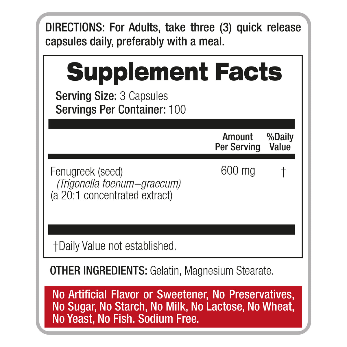 Fenugreek Extract 12,000 mg | 20:1 Concentrate | 300 Capsules | By Fito Medic's