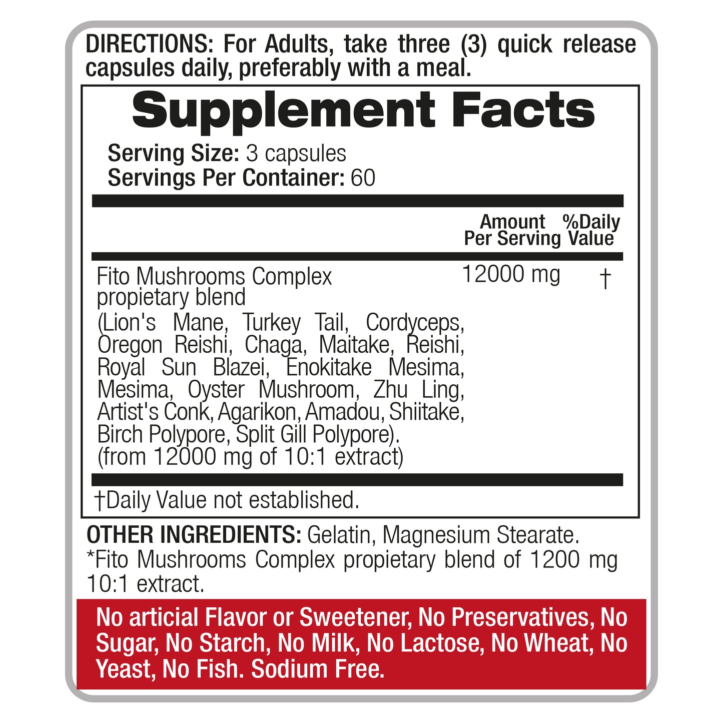 Fito Medic's Fito Mushrooms Complex | 12000mg Equivalent Per Serving | 180 Capsules