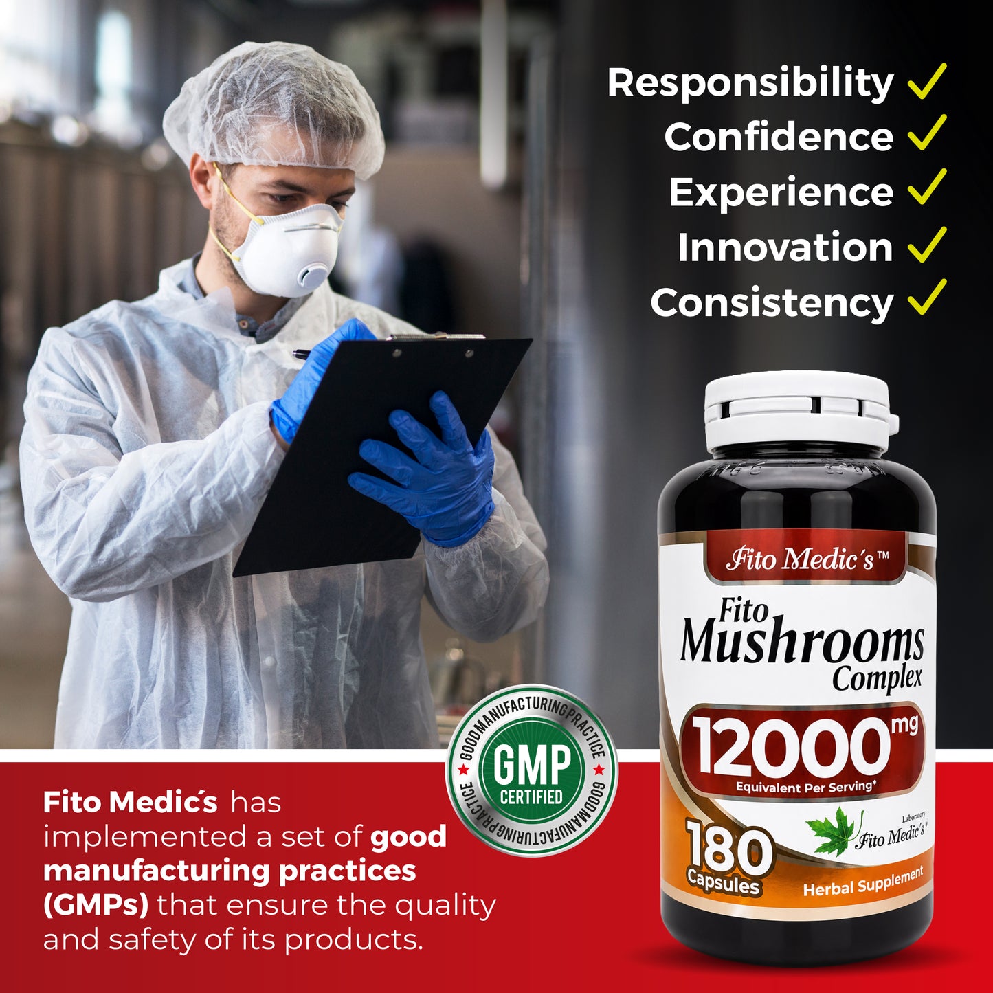 Fito Medic's Fito Mushrooms Complex | 12000mg Equivalent Per Serving | 180 Capsules
