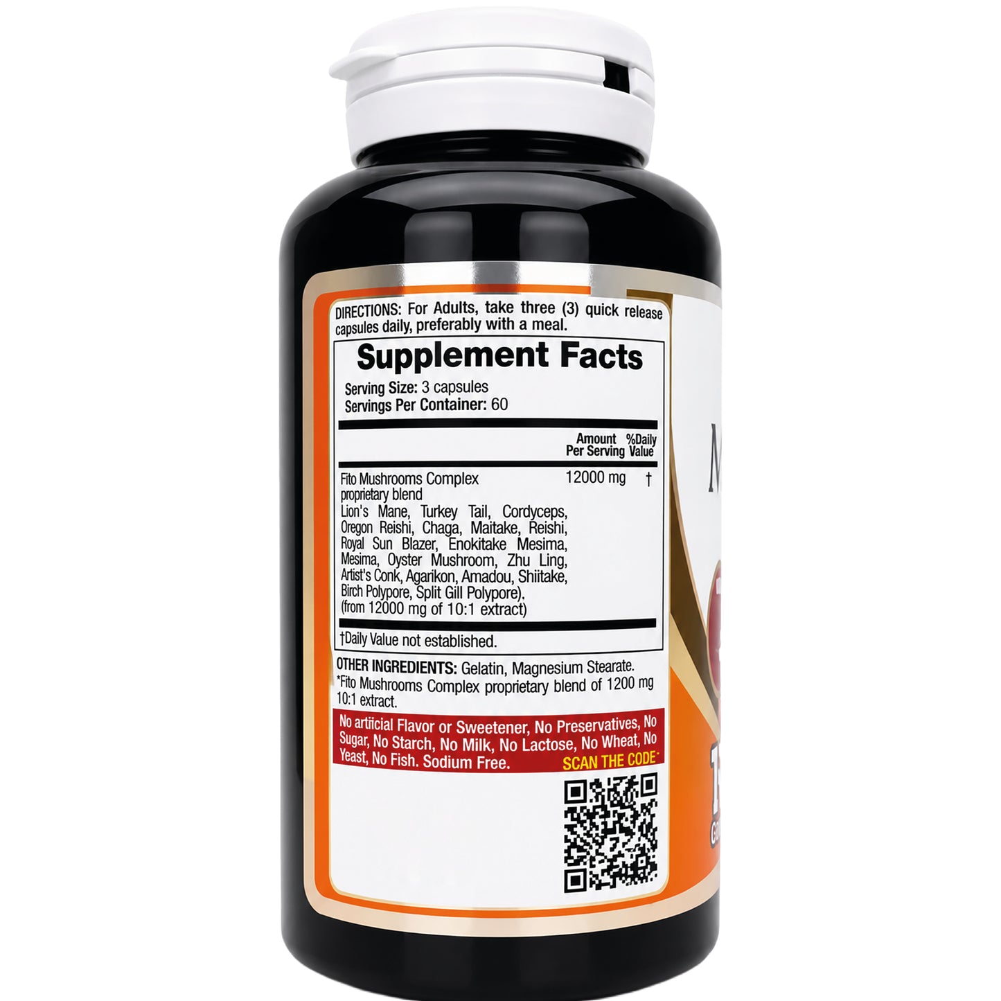 Fito Medic's Fito Mushrooms Complex | 12000mg Equivalent Per Serving | 180 Capsules