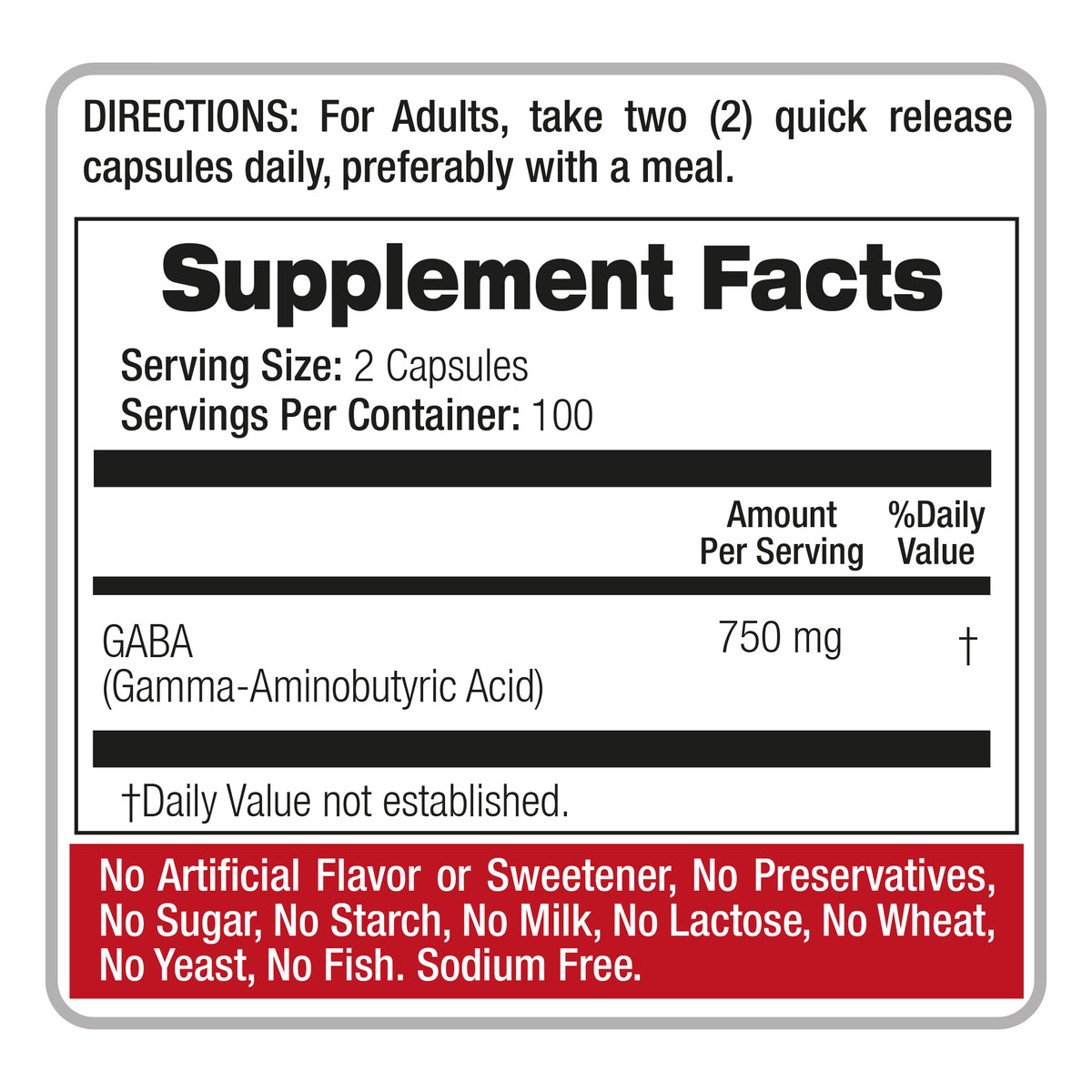 GABA 750 mg | Gamma-Aminobutyric Acid | 200 Capsules | By Fito Medic's