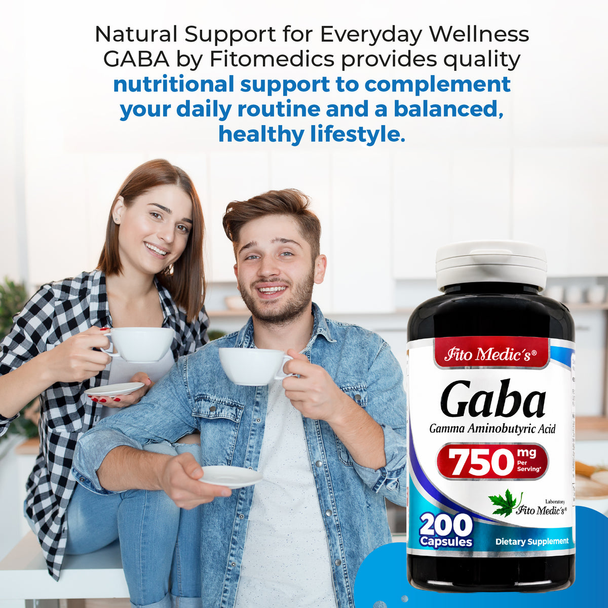 GABA 750 mg | Gamma-Aminobutyric Acid | 200 Capsules | By Fito Medic's