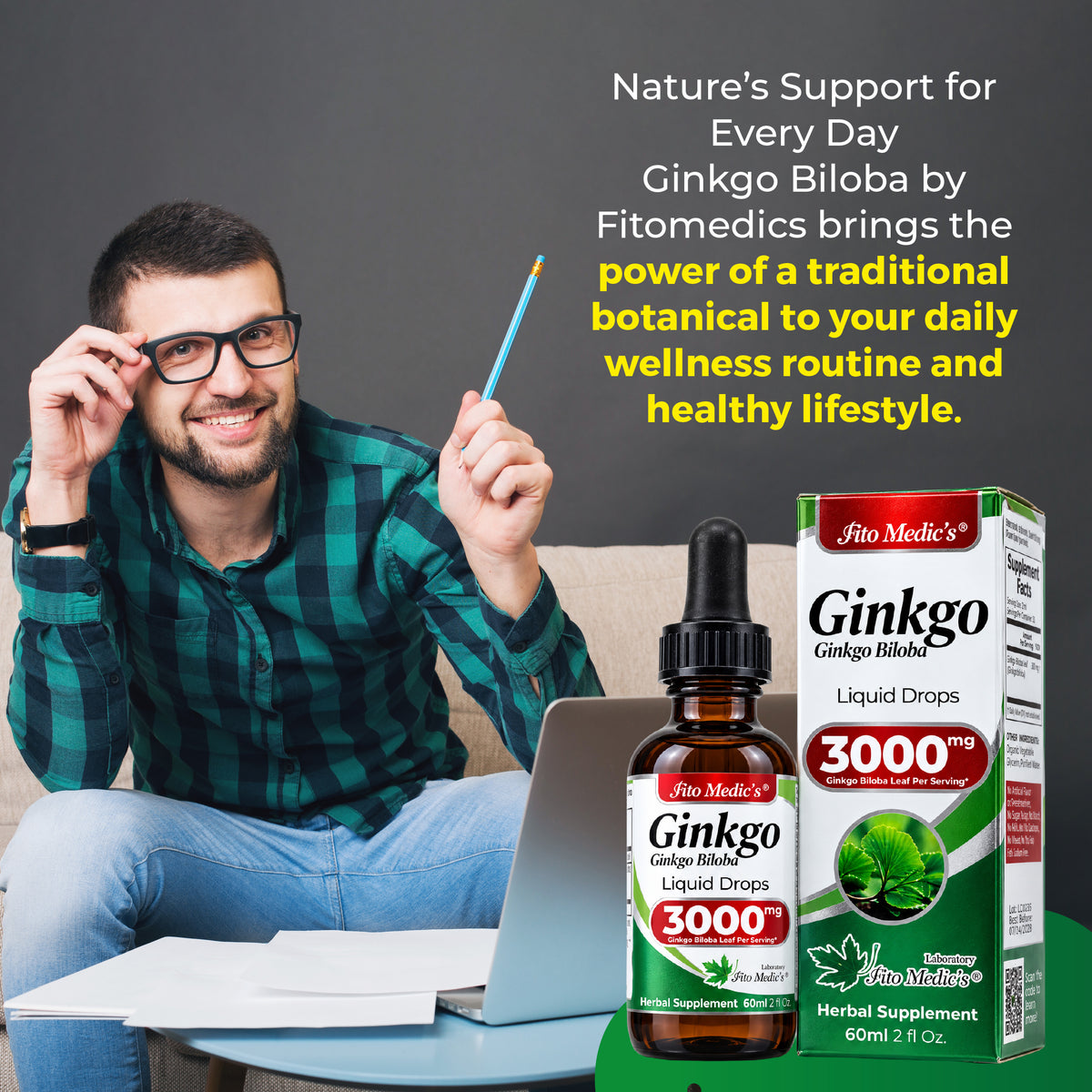 Ginkgo Biloba Drops 3000 mg – 10:1 Liquid Extract | 2 fl oz | By Fito Medic's