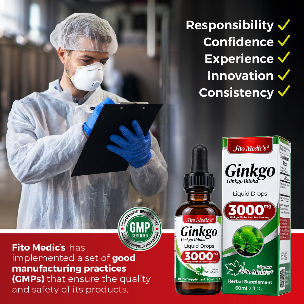 Ginkgo Biloba Drops 3000 mg – 10:1 Liquid Extract | 2 fl oz | By Fito Medic's