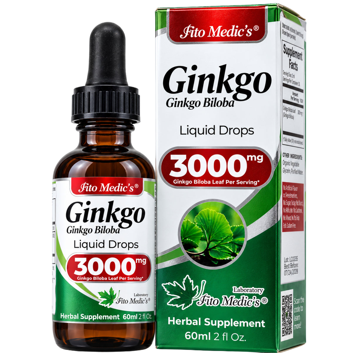Ginkgo Biloba Drops 3000 mg – 10:1 Liquid Extract | 2 fl oz | By Fito Medic's