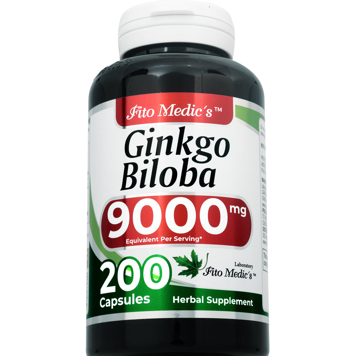 Ginkgo Biloba Leaf Extract 9,000 mg | 10:1 Concentrate | 200 Quick-Release Capsules | By Fito Medic's