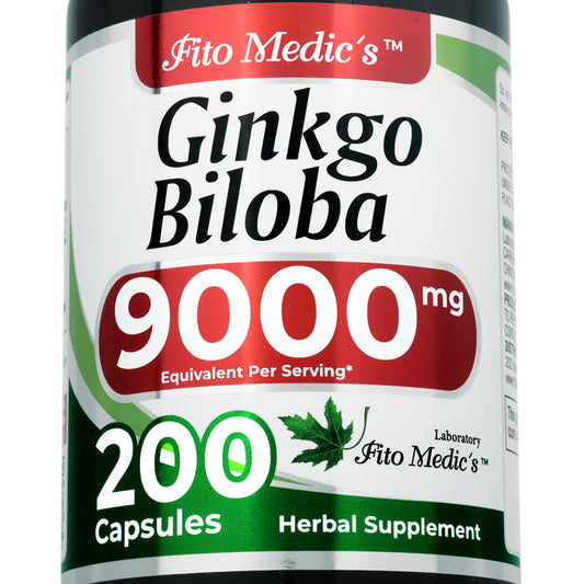 Ginkgo Biloba Leaf Extract 9,000 mg | 10:1 Concentrate | 200 Quick-Release Capsules | By Fito Medic's
