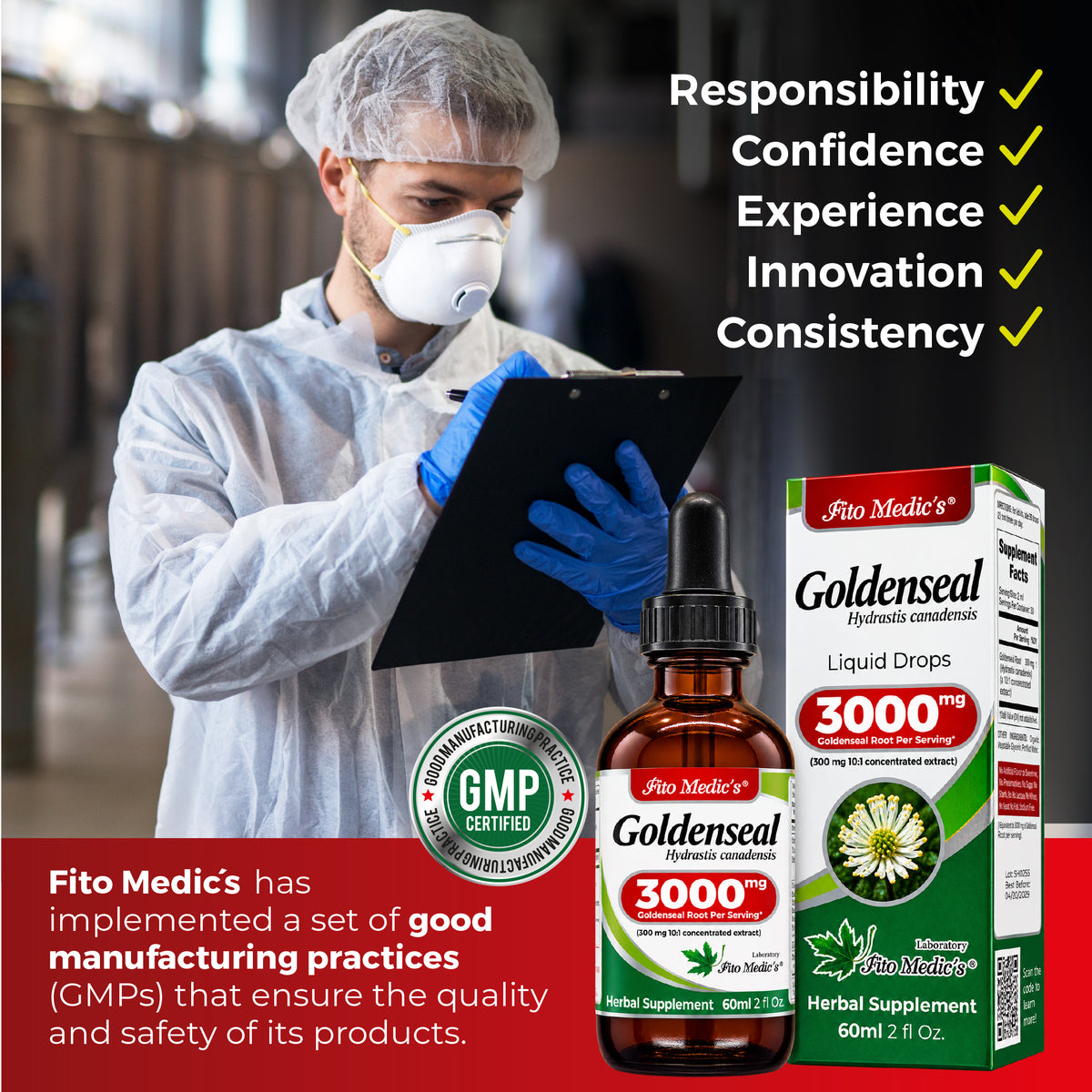 Goldenseal Root Drops 3000 mg | 10:1 Liquid Extract | 2 fl oz | By Fito Medic's