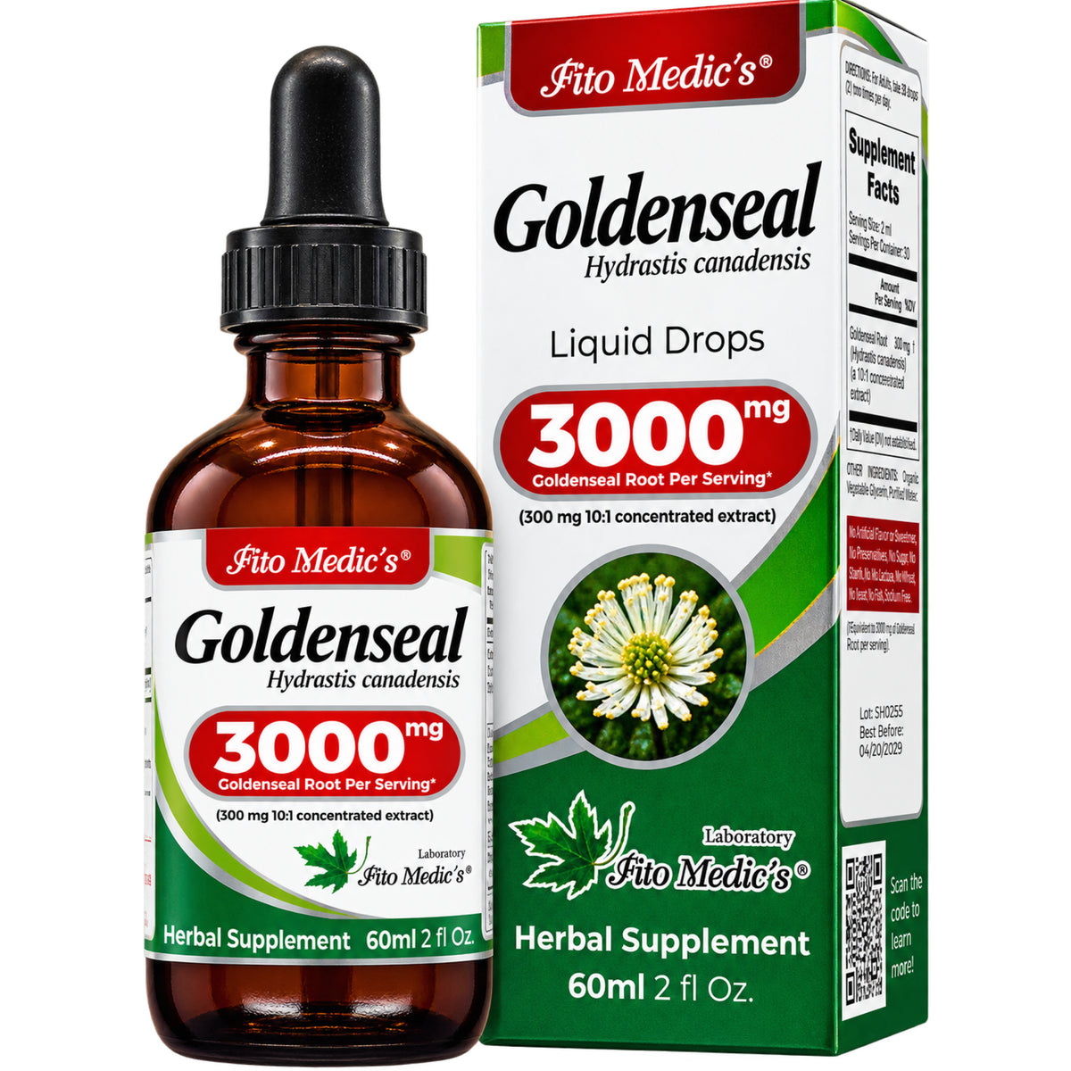 Goldenseal Root Drops 3000 mg | 10:1 Liquid Extract | 2 fl oz | By Fito Medic's