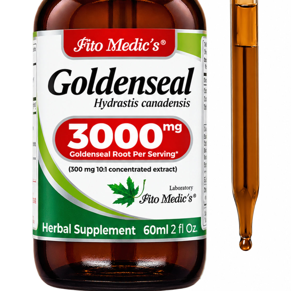 Goldenseal Root Drops 3000 mg | 10:1 Liquid Extract | 2 fl oz | By Fito Medic's