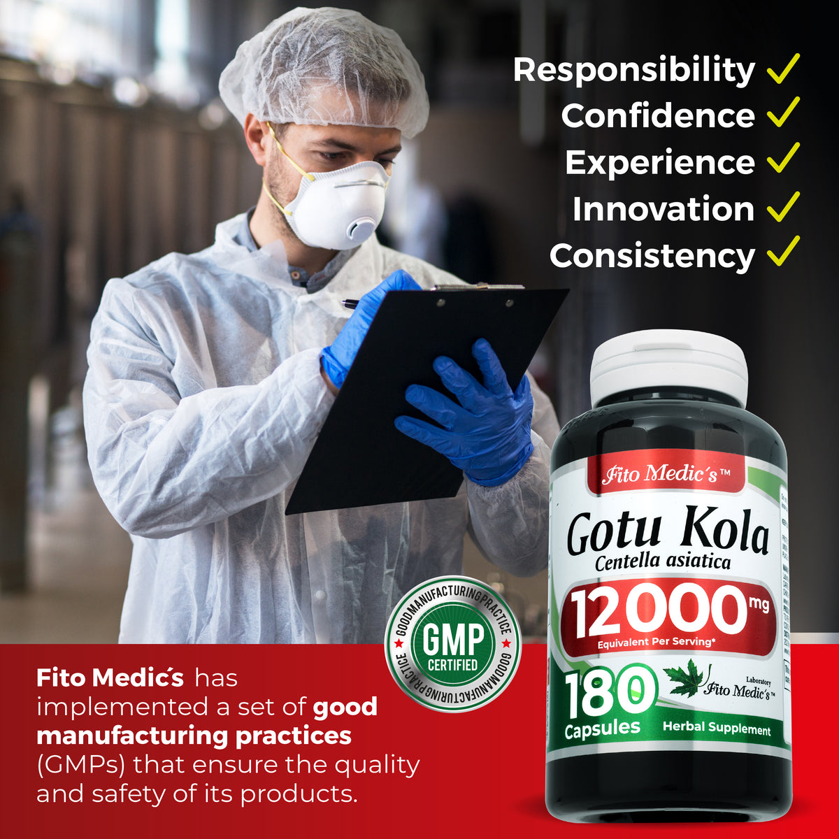Gotu Kola Leaf Extract 12,000 mg | 20:1 Concentrate | 180 Capsules | Fito Medic's
