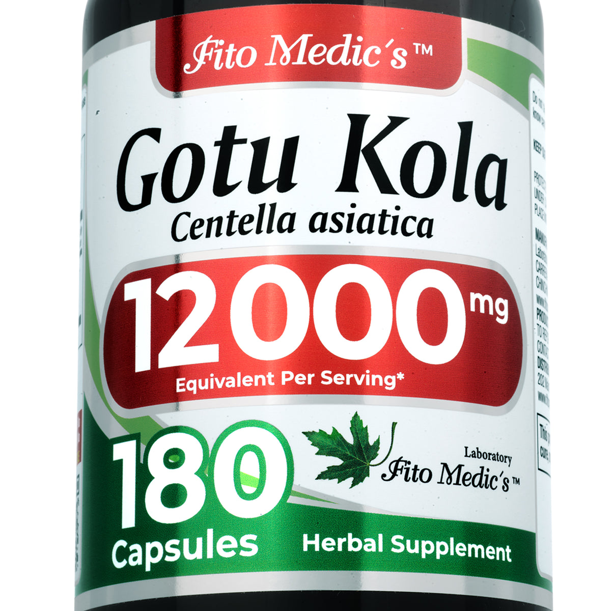 Gotu Kola Leaf Extract 12,000 mg | 20:1 Concentrate | 180 Capsules | Fito Medic's