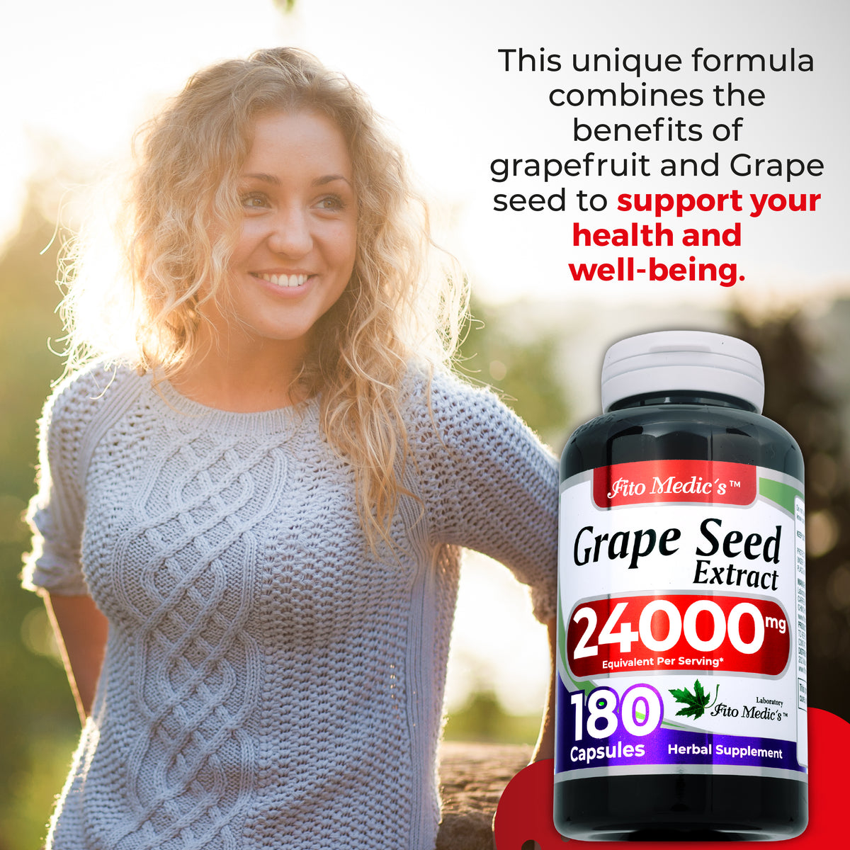 Grape Seed Extract 24,000 mg | 20:1 Concentrate | 180 Capsules | By Fito Medics