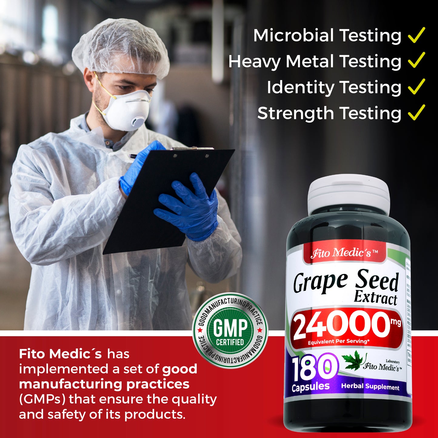 Grape Seed Extract - 24000 mg per serving -  180 Capsules - Ultra High Absorption