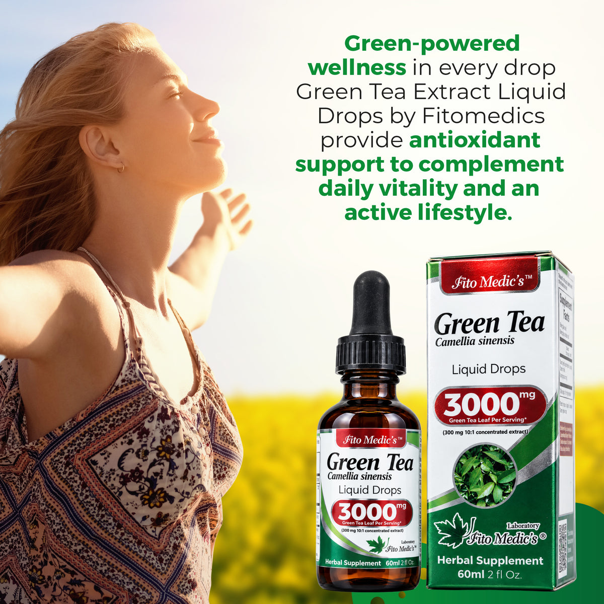 Green Tea Extract Drops 3000 mg | 10:1 Liquid Extract | 2 fl oz | By Fito Medic's