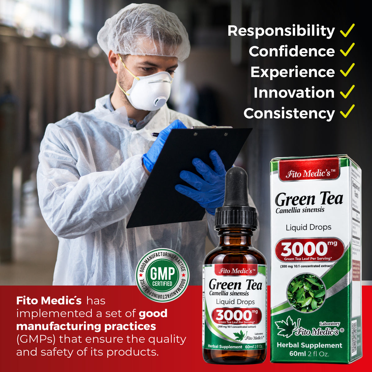 Green Tea Extract Drops 3000 mg | 10:1 Liquid Extract | 2 fl oz | By Fito Medic's
