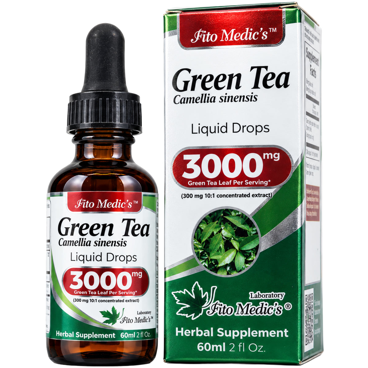 Green Tea Extract Drops 3000 mg | 10:1 Liquid Extract | 2 fl oz | By Fito Medic's
