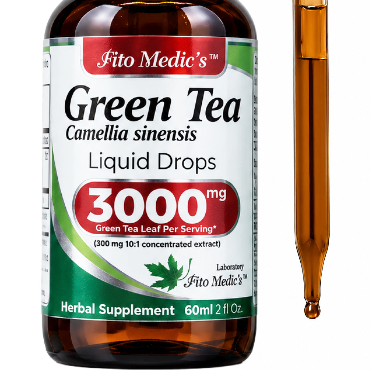 Green Tea Extract Drops 3000 mg | 10:1 Liquid Extract | 2 fl oz | By Fito Medic's